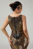Laden Sie das Bild in den Galerie-Viewer, Funkelnd Schwarz Gold V-Ausschnitt Pailletten Fransen 1920er Flapper Kleid