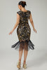 Laden Sie das Bild in den Galerie-Viewer, Floral Funkelnd Schwarz Gold Enganliegend Pailletten 1920er Flapper Kleid mit Fransen