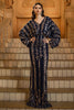 Laden Sie das Bild in den Galerie-Viewer, Glitzer Marineblau Sheath V-Ausschnitt Pailletten Lange Ärmel Mutter der Braut Kleid
