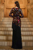 Laden Sie das Bild in den Galerie-Viewer, Glitzer Blumen Schwarz Sheath V-Ausschnitt Lange Ärmel Mutter der Braut Kleid mit Fransen