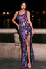 Laden Sie das Bild in den Galerie-Viewer, Glitzer Lila Blumen Scoop Meerjungfrau Lange Ballkleid mit Schlitz