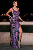 Laden Sie das Bild in den Galerie-Viewer, Glitzer Lila Blumen Scoop Meerjungfrau Lange Ballkleid mit Schlitz