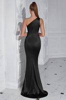 Laden Sie das Bild in den Galerie-Viewer, Burgunderrot Meerjungfrau Eine Schulter Lange Ballkleid mit Schlitz