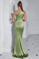 Laden Sie das Bild in den Galerie-Viewer, Burgunderrot Meerjungfrau Eine Schulter Lange Ballkleid mit Schlitz