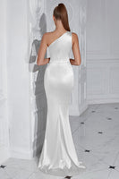 Laden Sie das Bild in den Galerie-Viewer, Burgunderrot Meerjungfrau Eine Schulter Lange Ballkleid mit Schlitz