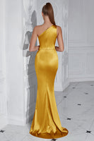 Laden Sie das Bild in den Galerie-Viewer, Burgunderrot Meerjungfrau Eine Schulter Lange Ballkleid mit Schlitz