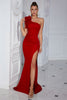 Laden Sie das Bild in den Galerie-Viewer, Einfaches Rot Meerjungfrau Rüschen Eine Schulter Lange Ballkleid mit Schlitz