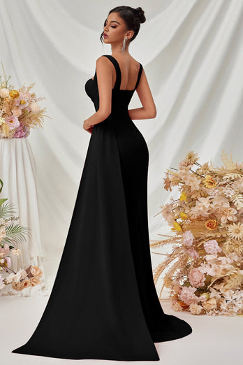 Einfaches Schwarz Meerjungfrau Lange Ballkleid mit Seitlichem Cape