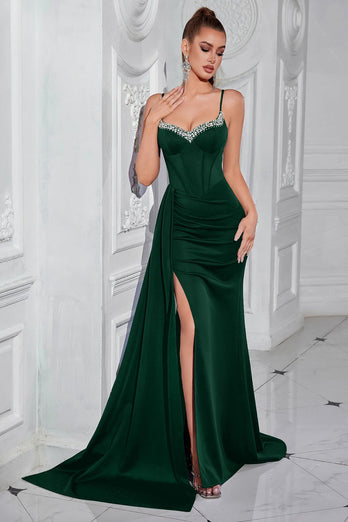 Glitzer Schwarz Spaghettiträger Meerjungfrau Lange Ballkleid mit Seitlichem Cape