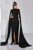 Laden Sie das Bild in den Galerie-Viewer, Glitzer Schwarz Etui Lange Ballkleid mit Cape