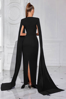 Glitzer Schwarz Etui Lange Ballkleid mit Cape