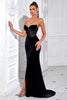 Laden Sie das Bild in den Galerie-Viewer, Glitzer Schwarz Meerjungfrau Korsett Lange Ballkleid mit Schlitz