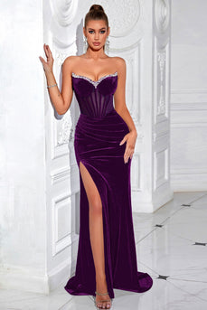 Glitzer Schwarz Meerjungfrau Korsett Lange Ballkleid mit Schlitz