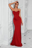 Laden Sie das Bild in den Galerie-Viewer, Einfaches Rot Korsett Meerjungfrau Trägerlos Lange Ballkleid mit Schlitz