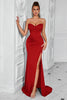 Laden Sie das Bild in den Galerie-Viewer, Einfaches Rot Korsett Meerjungfrau Trägerlos Lange Ballkleid mit Schlitz