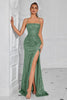 Laden Sie das Bild in den Galerie-Viewer, Glitzer Golden Pailletten Spaghettiträger Lange Ballkleid mit Schlitz