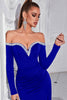 Laden Sie das Bild in den Galerie-Viewer, Glitzer Schwarz Schulterfreie Lange Ärmel Ballkleid mit Schlitz