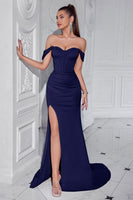 Laden Sie das Bild in den Galerie-Viewer, Rosa Meerjungfrau Korsett Schulterfreie Lange Ballkleid mit Schlitz