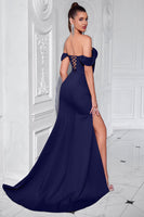 Laden Sie das Bild in den Galerie-Viewer, Rosa Meerjungfrau Korsett Schulterfreie Lange Ballkleid mit Schlitz