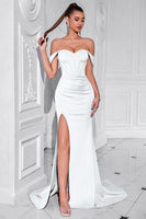 Laden Sie das Bild in den Galerie-Viewer, Rosa Meerjungfrau Korsett Schulterfreie Lange Ballkleid mit Schlitz