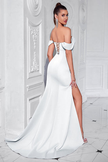 Rosa Meerjungfrau Korsett Schulterfreie Lange Ballkleid mit Schlitz