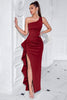 Laden Sie das Bild in den Galerie-Viewer, Schwarz Eine Schulter Rüschen Meerjungfrau Lange Ballkleid mit Schlitz