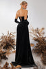 Laden Sie das Bild in den Galerie-Viewer, Schwarz Samt Sheath Trägerlos Geraffte Lange Korsett Ballkleid mit Schlitz