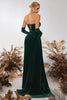 Laden Sie das Bild in den Galerie-Viewer, Schwarz Samt Sheath Trägerlos Geraffte Lange Korsett Ballkleid mit Schlitz