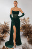 Laden Sie das Bild in den Galerie-Viewer, Schwarz Samt Sheath Trägerlos Geraffte Lange Korsett Ballkleid mit Schlitz