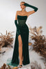 Laden Sie das Bild in den Galerie-Viewer, Schwarz Samt Sheath Trägerlos Geraffte Lange Korsett Ballkleid mit Schlitz