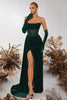 Laden Sie das Bild in den Galerie-Viewer, Schwarz Samt Sheath Trägerlos Geraffte Lange Korsett Ballkleid mit Schlitz