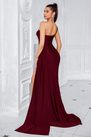 Schwarz Meerjungfrau Eine Schulter Geraffte Lange Ballkleid mit Schlitz