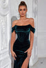 Laden Sie das Bild in den Galerie-Viewer, Dunkelgrün Meerjungfrau Samt Schulterfreie Lange Korsett Ballkleid mit Schlitz