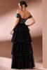 Laden Sie das Bild in den Galerie-Viewer, Glitzer Schwarz A Linie KrawatteRot Schulterfreie Lange Ballkleid mit Schlitz