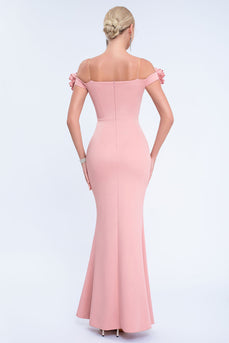 Rosa Meerjungfrau Schulterfreie Lange Ballkleid mit 3D Blume