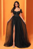 Laden Sie das Bild in den Galerie-Viewer, Schwarz A Linie Tulle Lange Korsett Ballkleid mit Schlitz