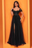 Laden Sie das Bild in den Galerie-Viewer, Schwarz A Linie Tulle Lange Korsett Ballkleid mit Schlitz