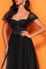 Laden Sie das Bild in den Galerie-Viewer, Schwarz A Linie Tulle Lange Korsett Ballkleid mit Schlitz