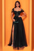 Laden Sie das Bild in den Galerie-Viewer, Schwarz A Linie Tulle Lange Korsett Ballkleid mit Schlitz