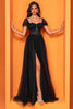 Laden Sie das Bild in den Galerie-Viewer, Schwarz A Linie Tulle Lange Korsett Ballkleid mit Schlitz