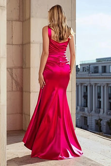 Fuchsia Satin Eine Schulter Meerjungfrau Lange Ballkleid mit Side Cape