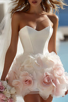 Laden Sie das Bild in den Galerie-Viewer, Elfenbein Herzausschnitt Bodycon Satin Standesamtkleid mit 3D-Blumen