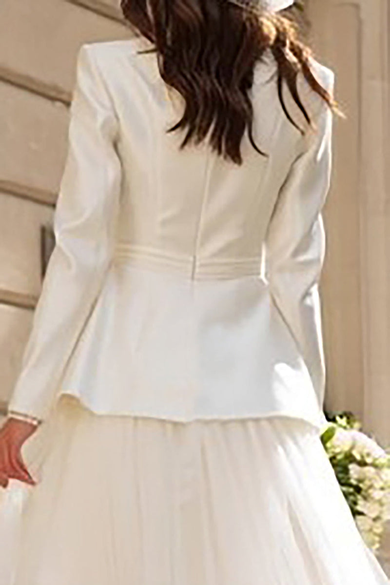 Laden Sie das Bild in den Galerie-Viewer, Elfenbein Spitzrevers Zweiteiler Jacke Hochzeitsoutfits
