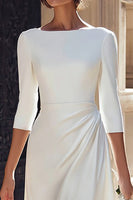 Laden Sie das Bild in den Galerie-Viewer, Elfenbein Satin A-Linien Midi Brautkleid mit Schlitz