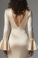 Laden Sie das Bild in den Galerie-Viewer, Champagne Flare Ärmel Meerjungfrau Lange Abendkleid mit Schlitz