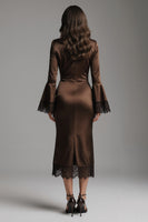 Laden Sie das Bild in den Galerie-Viewer, Kaffee V-Ausschnitt Meerjungfrau Lange Abendkleid mit Spitze