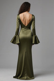 Olive Satin Meerjungfrau Lange Abendkleid mit Schlitz