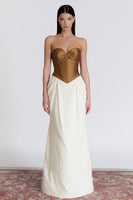 Laden Sie das Bild in den Galerie-Viewer, Braun und Elfenbein Herz-Ausschnitt Lange Korsett Formelle Kleid