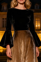 Laden Sie das Bild in den Galerie-Viewer, Schwarz Trompetenärmel A-Linien Langes Samt Festliches Kleid