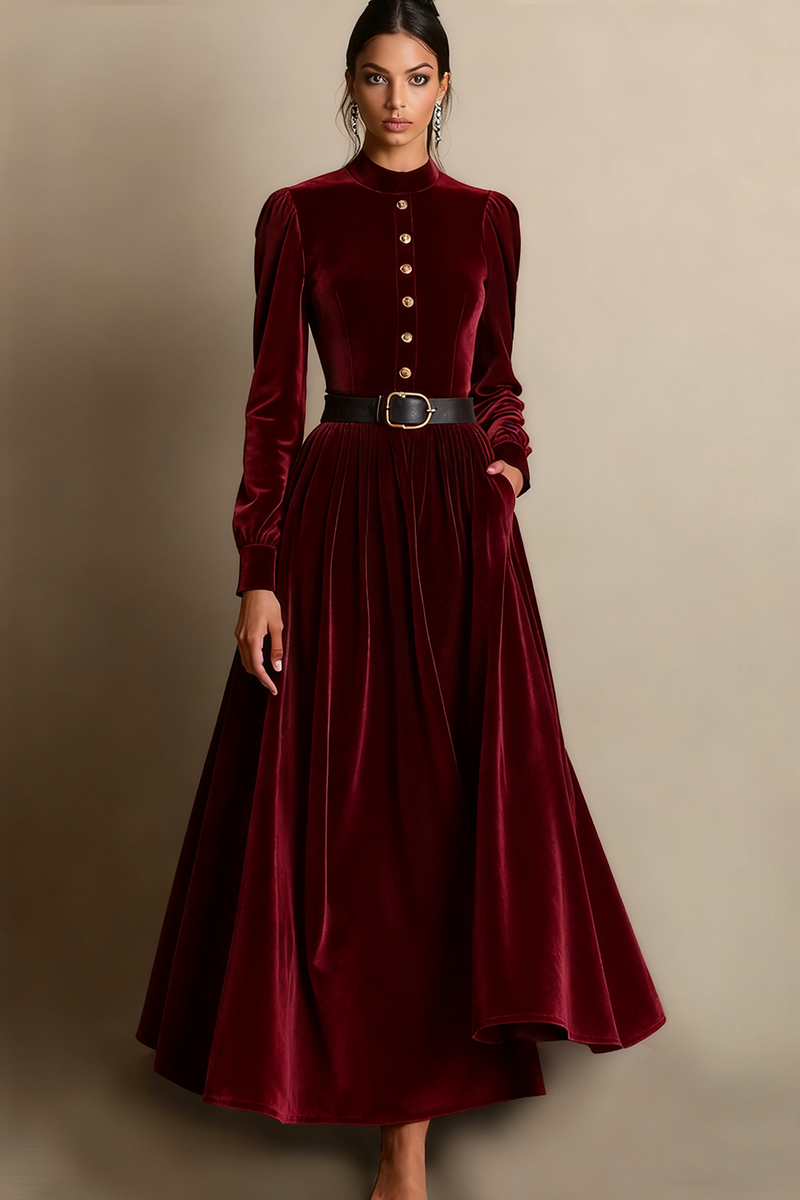 Laden Sie das Bild in den Galerie-Viewer, Dunkelgrün A Linien Samt Langes Festliches Kleid mit Gürtel
